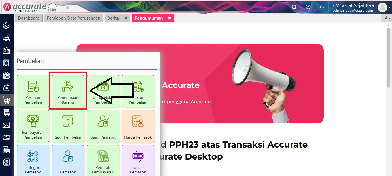 membuat penerimaan barang yang berasal dari pesanan